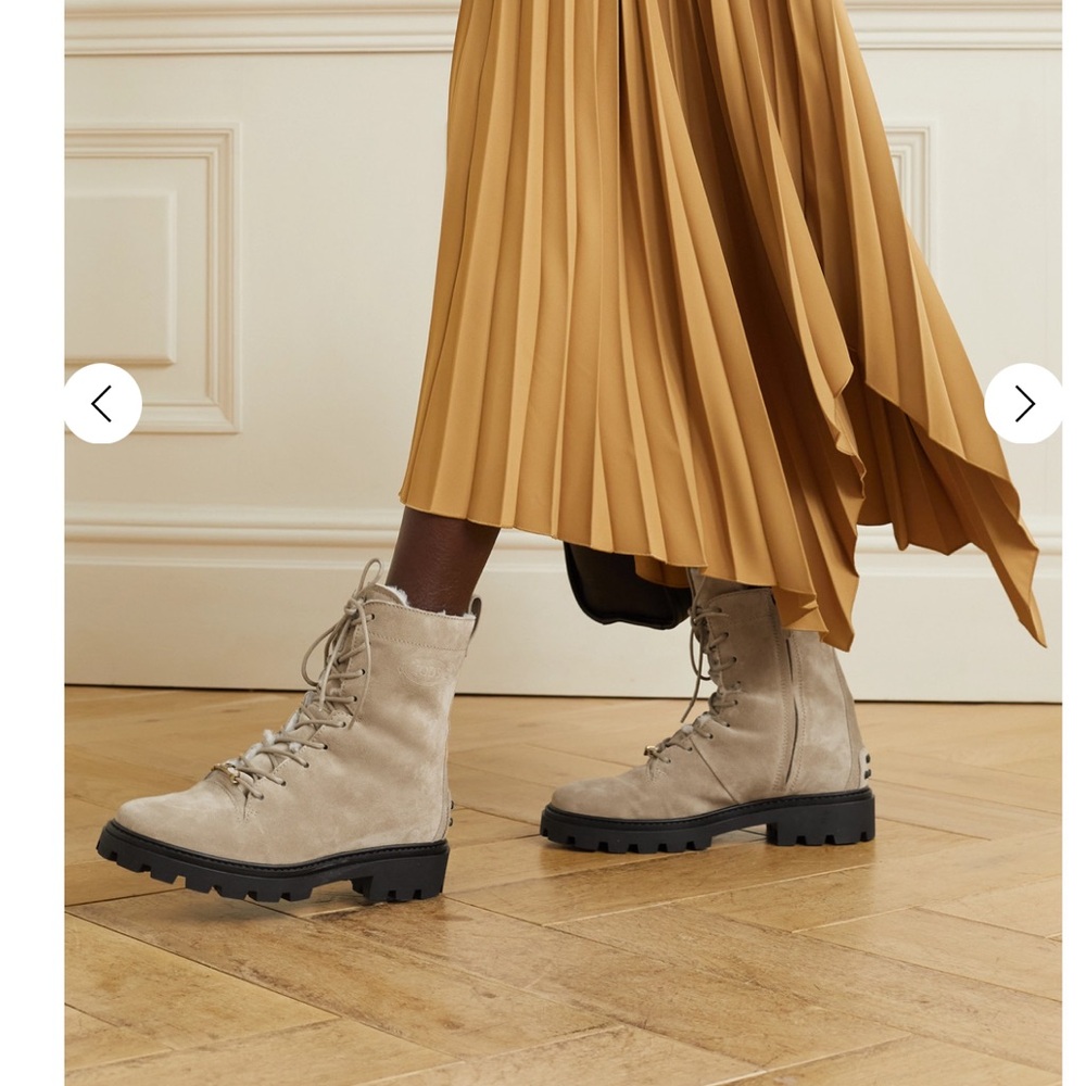 TOD’S Gommino shearling-lined logo-embellished suede ankle boots